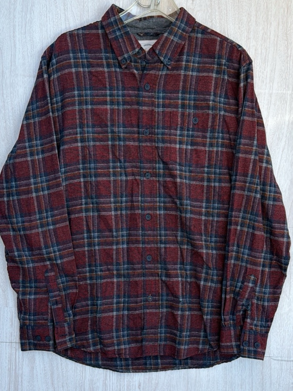 Weatherproof Men's Burgundy Plaid Button-Down Shirt with Navy & Gray Stripes
